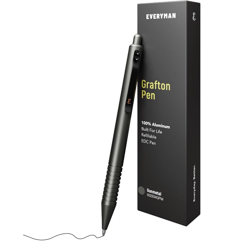 Everyman Gunmetal Grafton Full Click Refillable 0.7mm Gel Ink Pen | Sleek Anodized Aluminum EDC Pen with Deep Grooved Grip | Smooth Writing Pocket Pen for Office, Travel, Gifting & Daily Use - Image 1